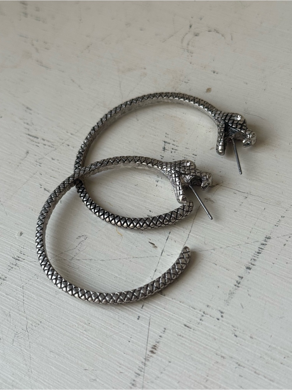Silver Toned Gothic Serpent Hoop Earrings Snake